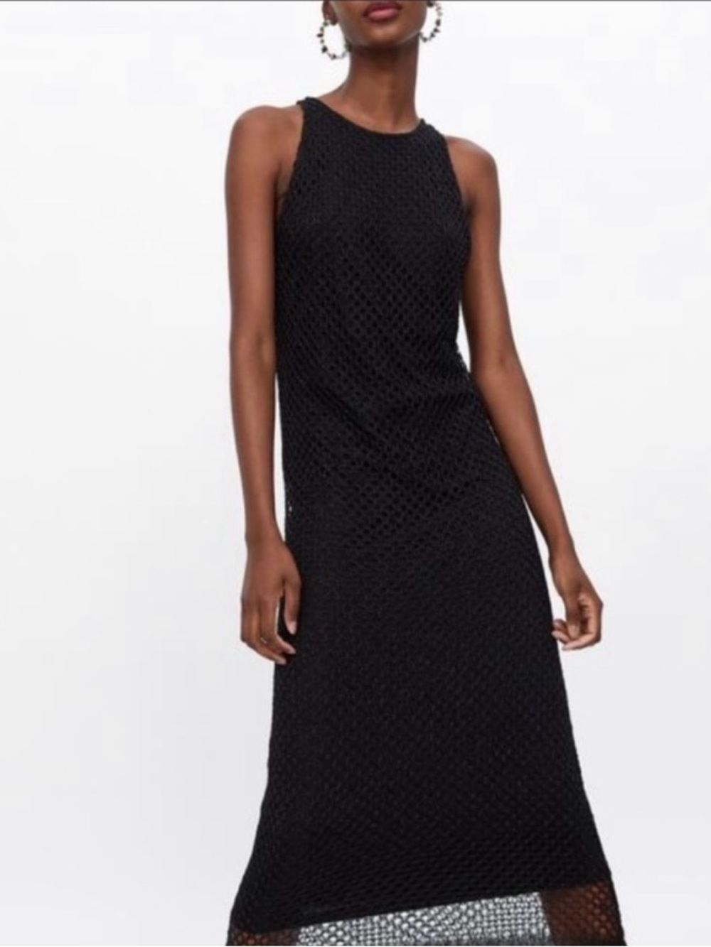Zara Black Tank Crochet Net Maxi Dress